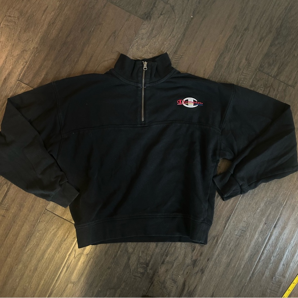 Vintage Champion Black Quarter Zip Embroidered Sweatshirt S